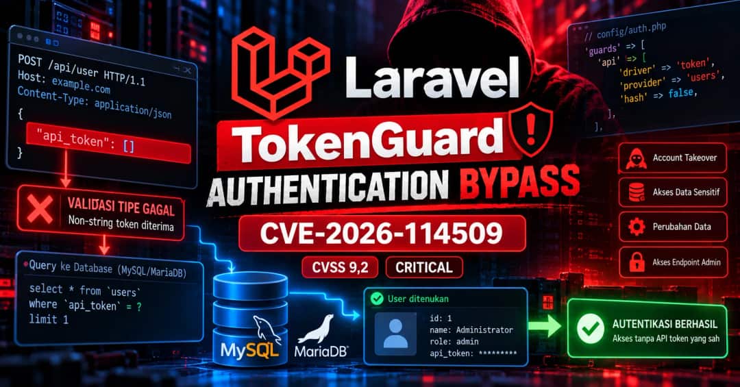 Celah Kritis Laravel TokenGuard CVE-2026-114509: Authentication Bypass Tanpa API Token, CVSS 9,2